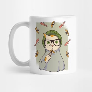 Hipster Cat eating Sushi Mug